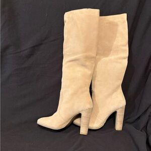 Celine Beige Suede Heeled Boots